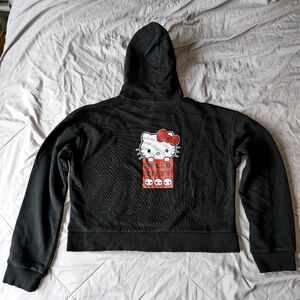 Hello Kitty Punk Cropped Hoodie Sweatshirt Black Small
